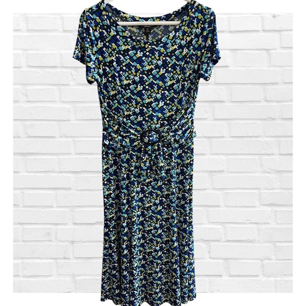 Perceptions New York Sz 12 Geometric Faux Wrap Midi Dress Career Fit and Flare